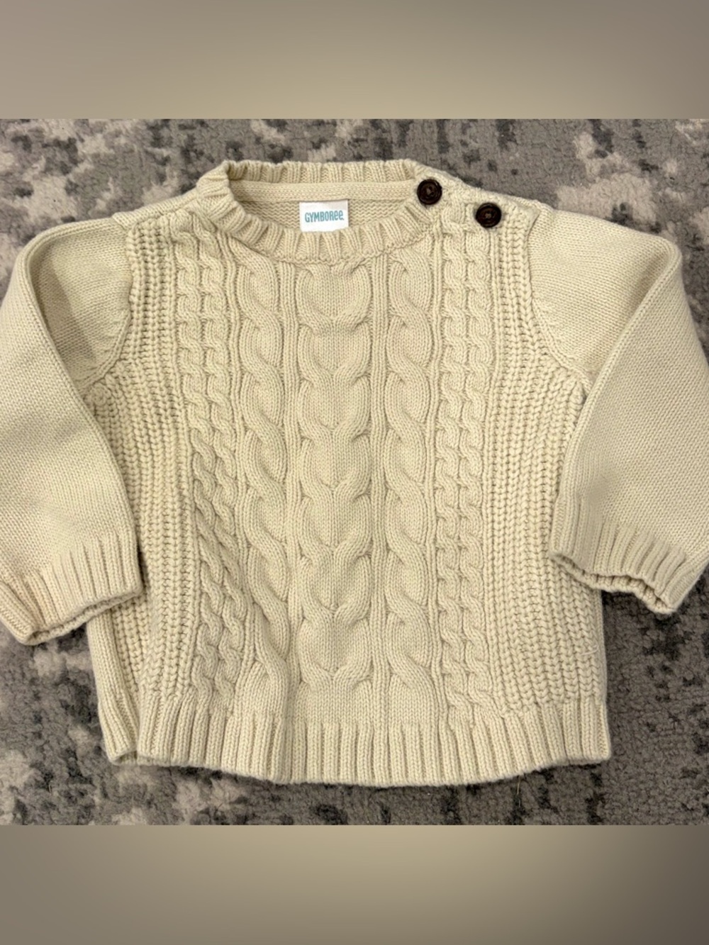 Gymboree baby boy Cream Cable-Knit Sweater with Shoulder Buttons size 6-12m